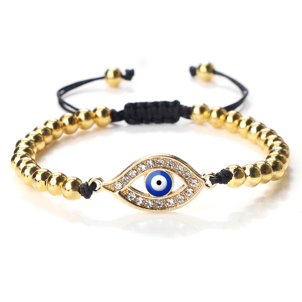 New Turkish Evil Eye Copper Beads Braided Bracelet Women Men Gold Color Healing Yoga Couple Bracelet&Bangles Chain Jewelry Gift