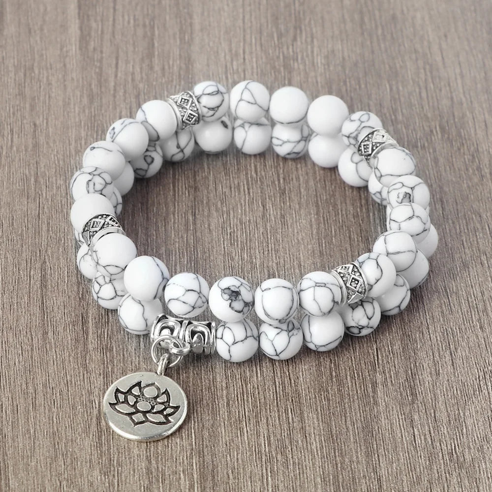2Pcs/Set Natural Black Striped Pine Stone Bracelets Lava Bead Wristband Lotus Pendant  A Zen-inspired Healing For  Men And Women