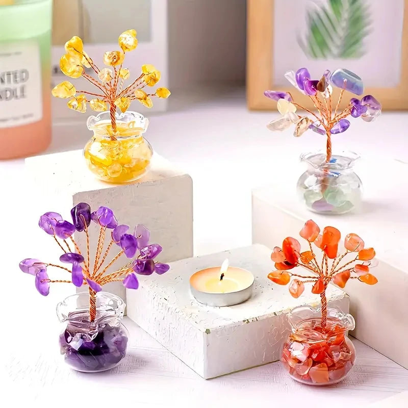 Natural Gemstone Mini Crystal Tree Bonsai Natural Stone Tabletop Decor,Home Office Luck Tree Home Ornaments