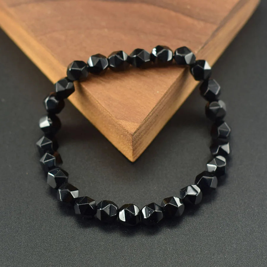Irregular Black Obsidian Onyx Bracelet for Men Natural Shiny Black Obsidian Handmade Bangle Yoga Meditation Jewelry Wholesale