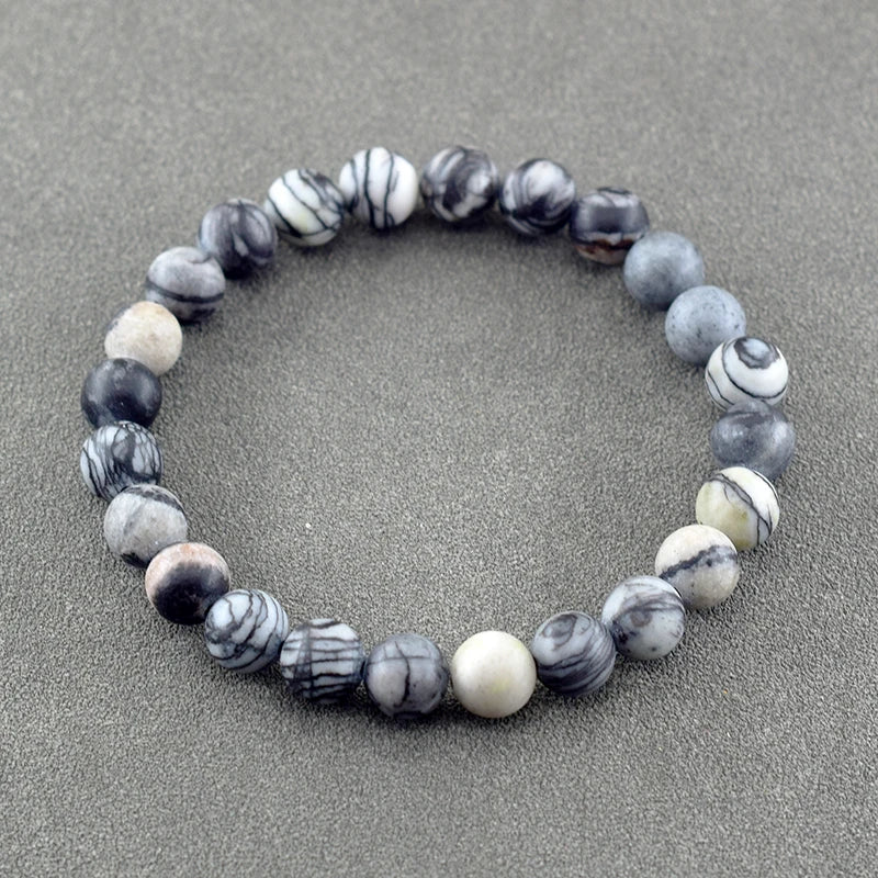 Genuine Natural Stone Bracelet Men Women Frosted Black Network Beads Jewelry Relieve Anxiety Wristband Couple Matching Gift