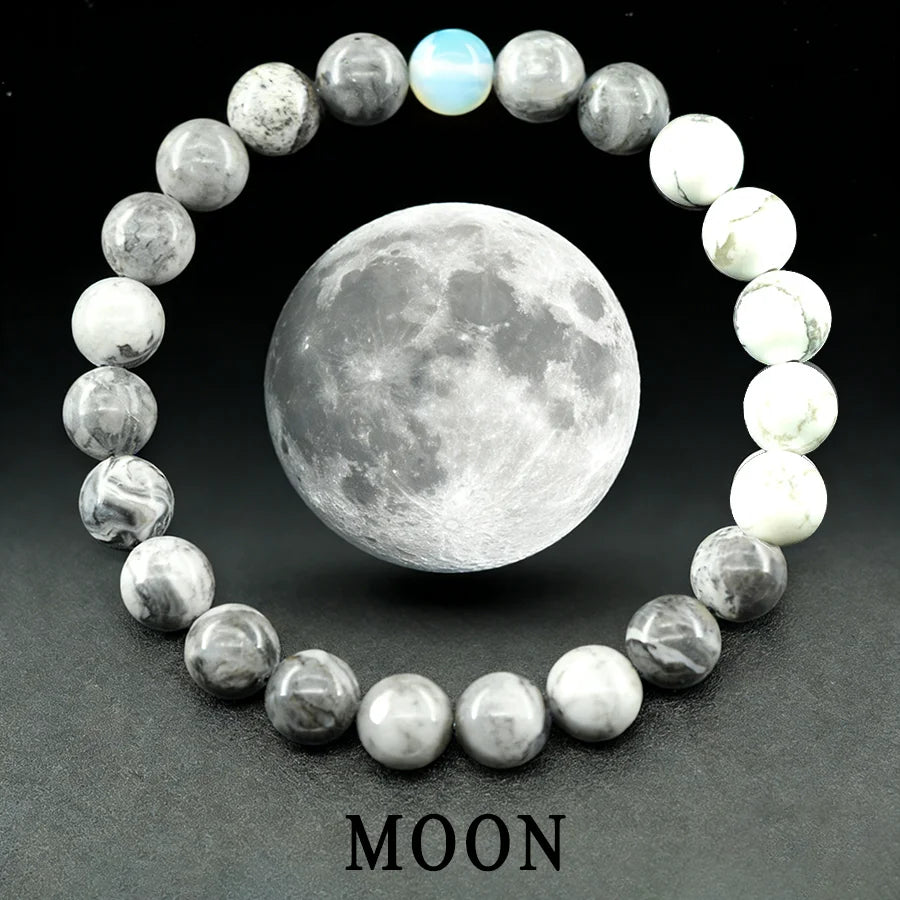 Solar System Eight Major Planets Moon Bracelet Made of Natural Stone Bead Bangle Black Labradorite Stone Gift for Astronomy Kids