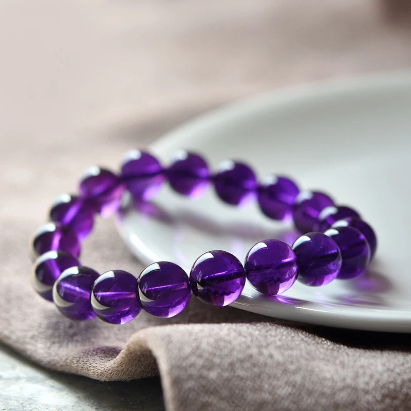 100% Natural Amethysts Body-purify Slimming Bracelet Women Men Dark Purple Crystal Beaded Couple Brazalete Gifts for Lover Yoga