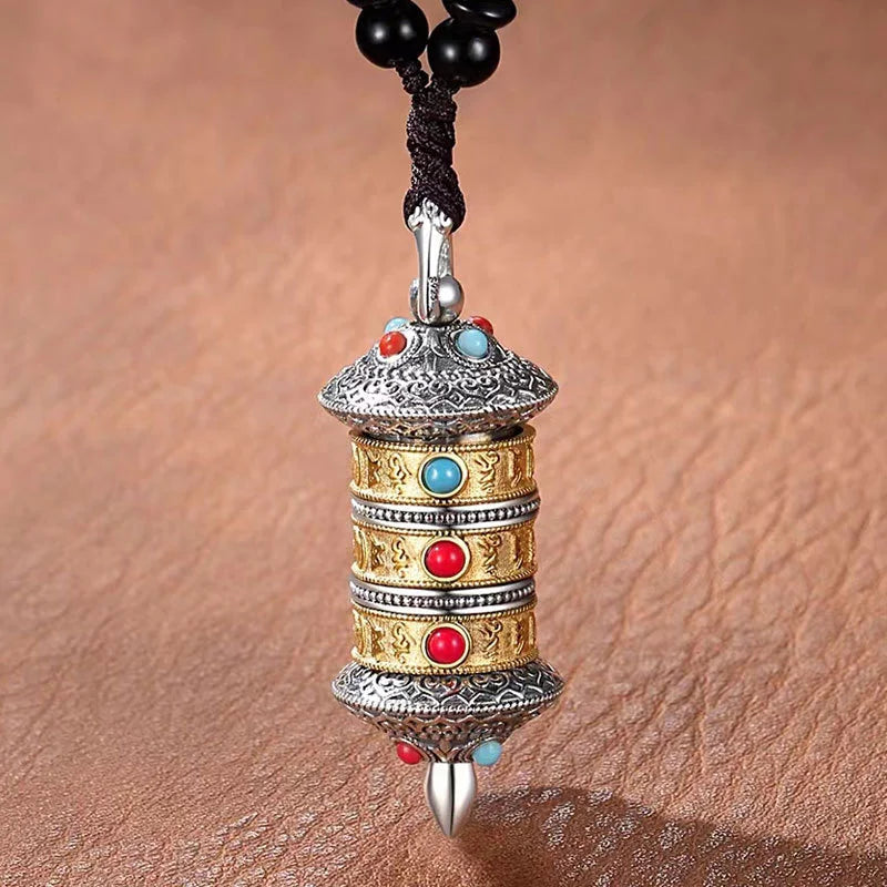 Vintage Prayer Wheel The Six Character Great Bright Mantra Mezuzah Pendant For Men Jewelry Trendy Amulet Necklace Women Gift