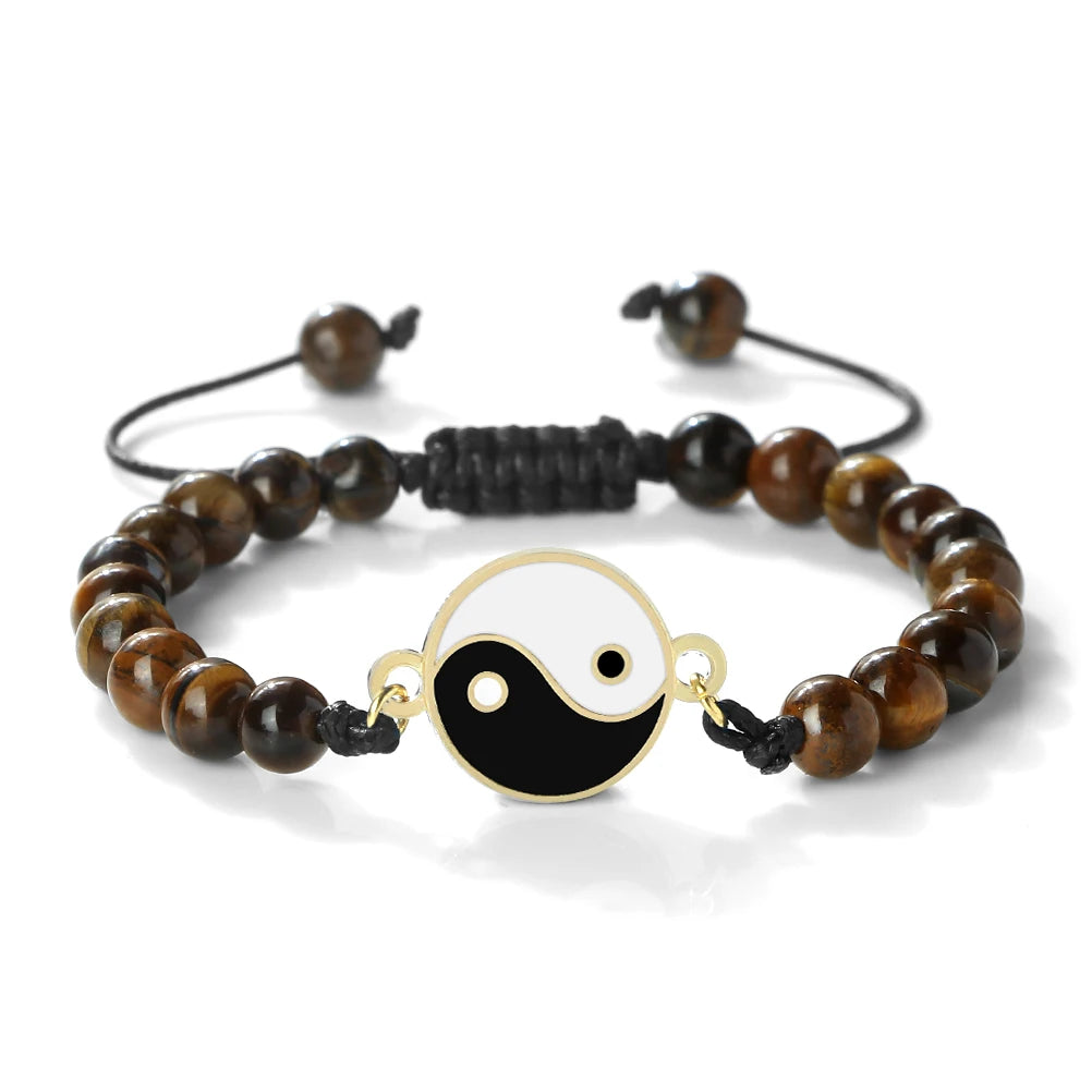 New 6mm Tiger Eye TaiChi Braided Bracelet Women Men YinYang Healing Couple Bangles Chain Adjustable Pulsera Jewelry Gift