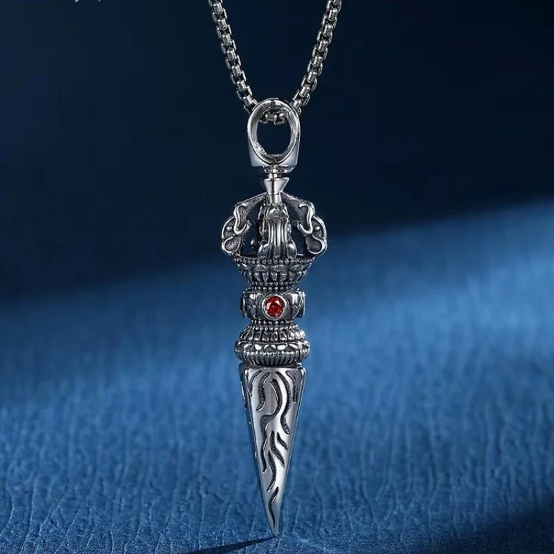 Retro Subduing Demon Pestle Pendant Necklace Male Jewelry Tide Amulet 925 Silver Chain Necklace For Men Personality Accessories