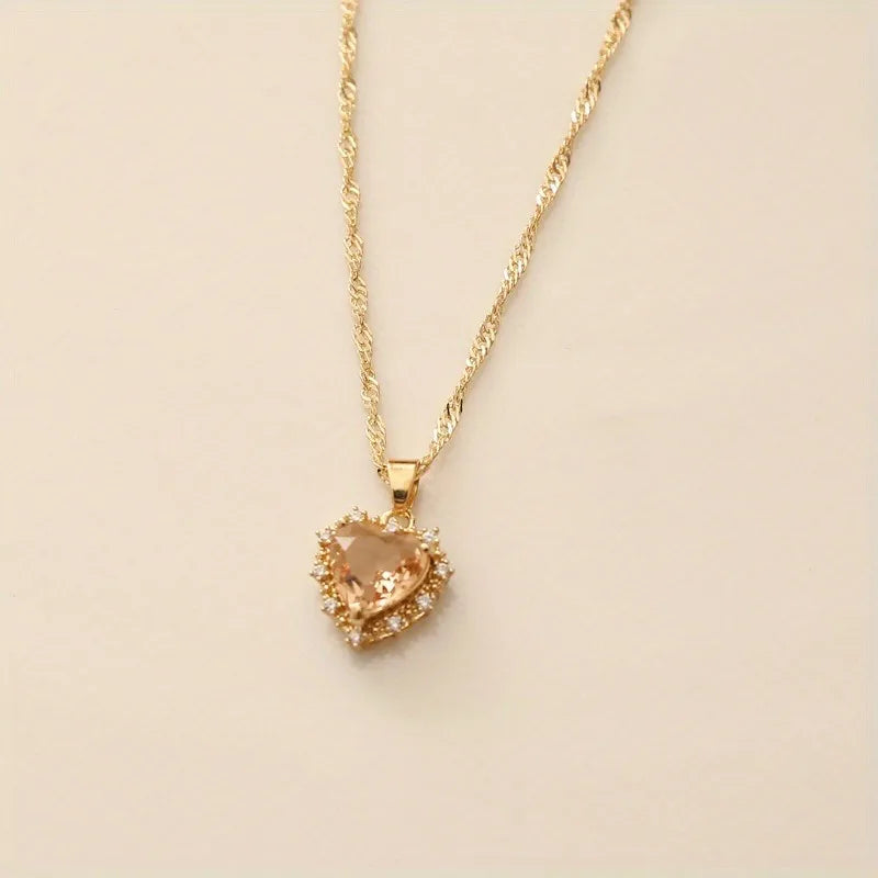 Heart Copper Necklace Fashion Jewelry White Sapphire Artificial Zircon Chain Necklaces for Women Jewelry Necklace Vintage Women