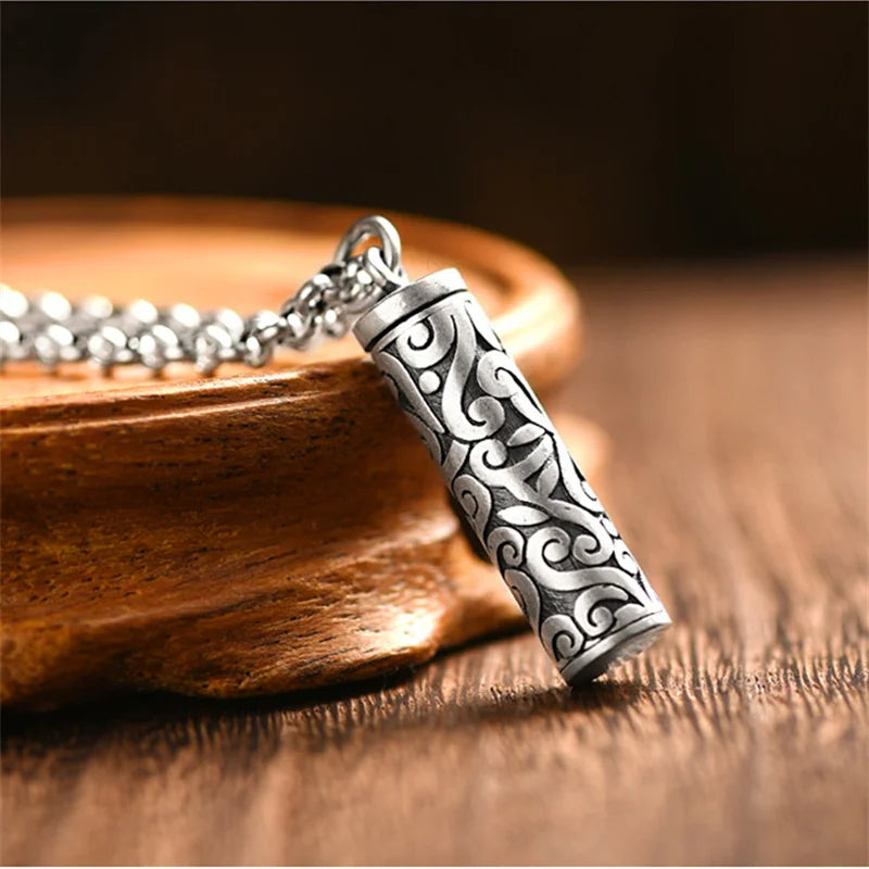 Vintage 925 Silver Necklace Male Blessing Bijou Retro Pendant Can Be Opened To Hold Things Amulets Necklaces For Men Jewelry
