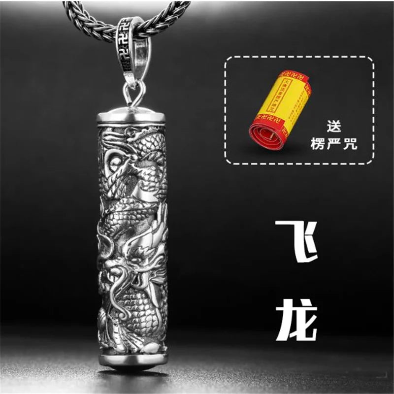 Retro Buddha Shurangama Mantra Pendant Necklace For Men Jewelry Fashion Silver 925 Neck Chain Male Necklace Boy Birthday Gift