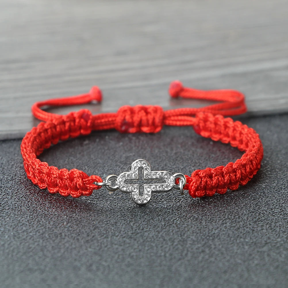 High Quality Crystal Hollow Cross Braided Bracelet Prayer Healing Bangle&Pulsera Chain Women Yoga Jewelry Gift