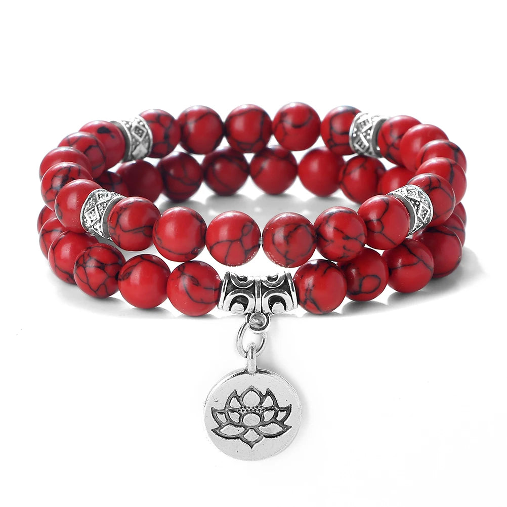 2Pcs/Set Natural Black Striped Pine Stone Bracelets Lava Bead Wristband Lotus Pendant  A Zen-inspired Healing For  Men And Women