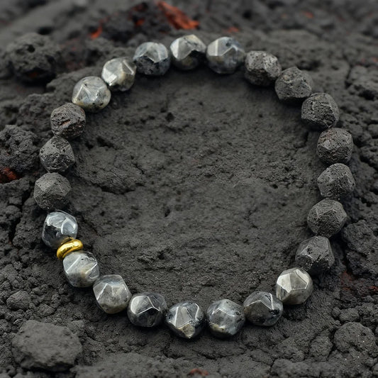 Retro Black Natural Labradorite Moonstone Bead Bracelet Homme Irregular Volcanic Onyx Stone Elastic Handmade Jewelry for Father