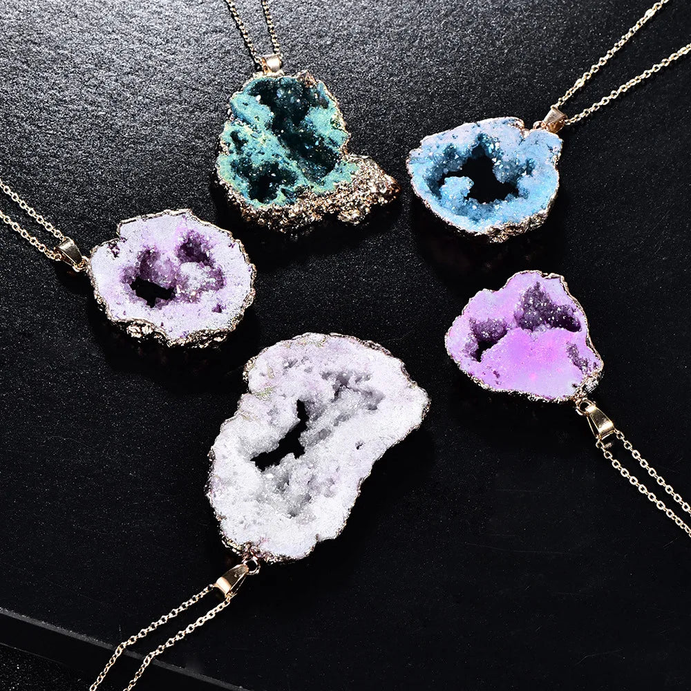 Natural Irregular Agate Charms Geode Quartz Slice Crystal Druzy Pendant Necklace DIY Jewelry Making Natural Agate Slice Necklace