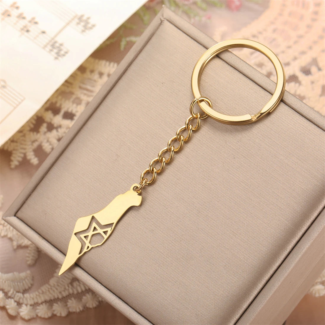 Fashion Israel Map Keychain Stainless Steel Hollow Hexagram Star of David Keychain Religious Jewelry Gift Wholesale