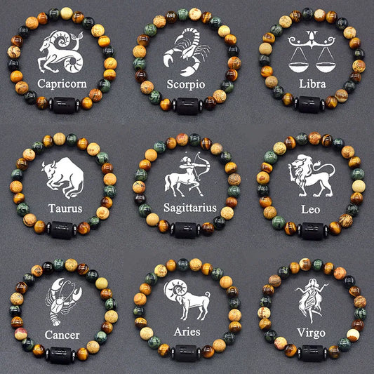 12 Constellation Signs Bracelet for Women Men 12 Zodiac Charm Bracelet Homme Capricorn Libra Leo Signs Jewelry on Hand Wholesale