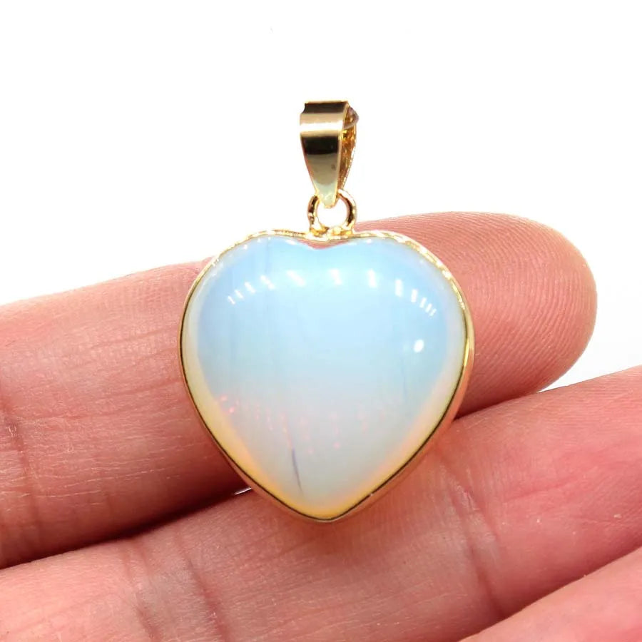 Charms Natural Healing Crystal Heart Stone Pendants For Women Necklace DIY Amethyst Rose Quartz Gemstone Choice Men Jewelry