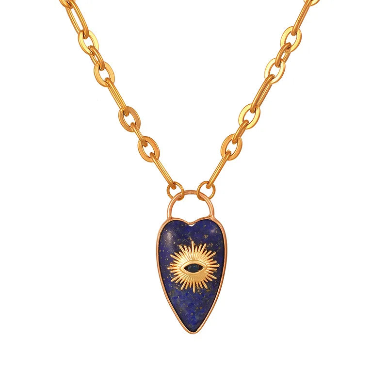 1pc Devil's Eye Heart Natural Stone Pendant Amethyst Pink Crystal Necklace for Women Jewelry Gift