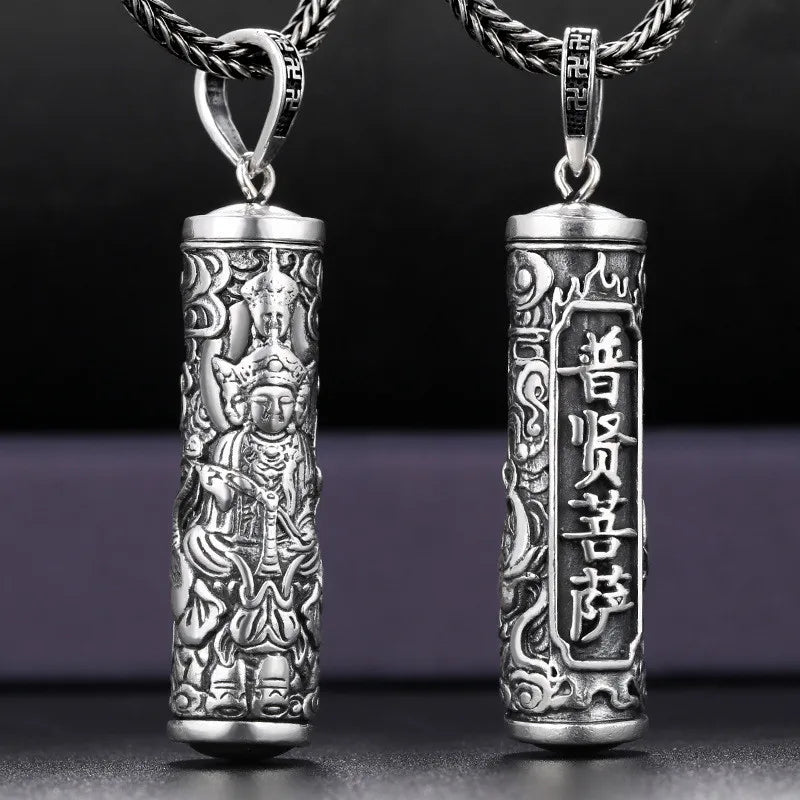 Retro Buddha Shurangama Mantra Pendant Necklace For Men Jewelry Fashion Silver 925 Neck Chain Male Necklace Boy Birthday Gift