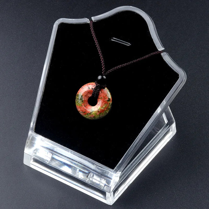 20mm Circle Donut Healing Crystals Necklace Natural Chakra Gemstone Stone Amulet Lucky Coin Donuts Charm Protection Quartz Agate