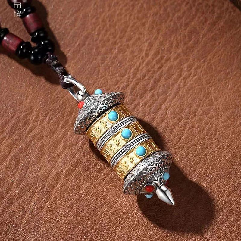 Vintage Prayer Wheel The Six Character Great Bright Mantra Mezuzah Pendant For Men Jewelry Trendy Amulet Necklace Women Gift