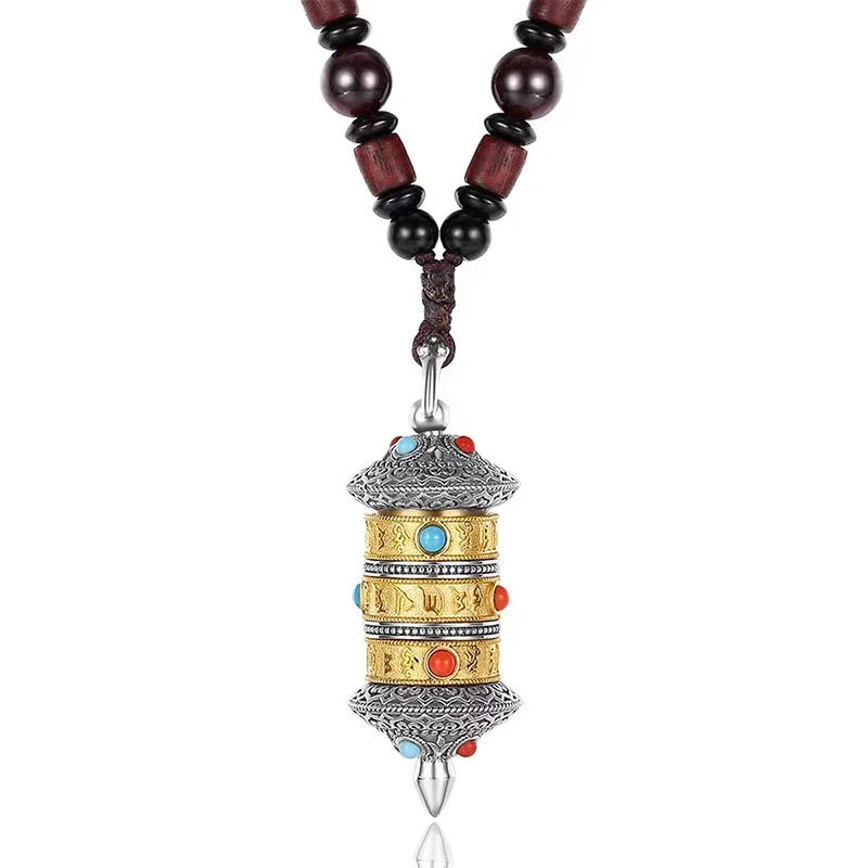 Vintage Prayer Wheel The Six Character Great Bright Mantra Mezuzah Pendant For Men Jewelry Trendy Amulet Necklace Women Gift