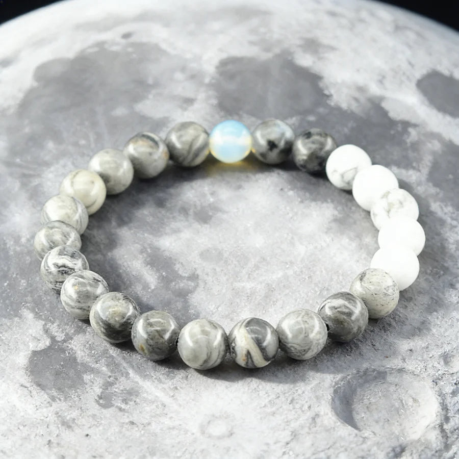 Solar System Eight Major Planets Moon Bracelet Made of Natural Stone Bead Bangle Black Labradorite Stone Gift for Astronomy Kids