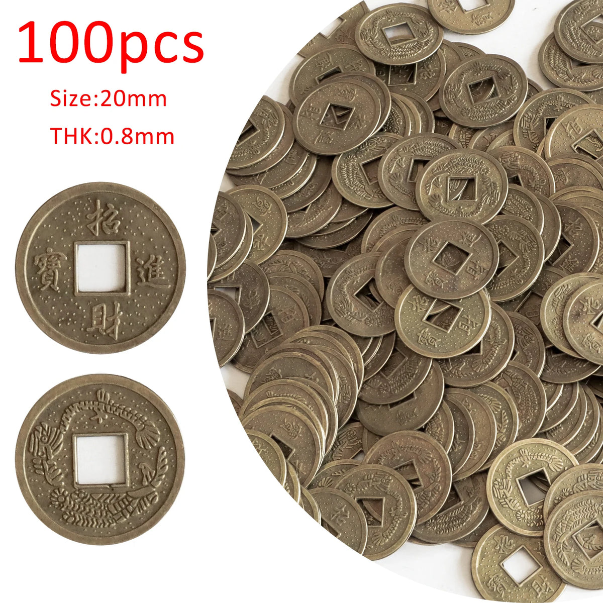 10/20/24Mm Chinese Feng Shui Lucky Coins Ancient Oriental Emperor Qing Money Good Fortune Dragon Coin Gift for Collection