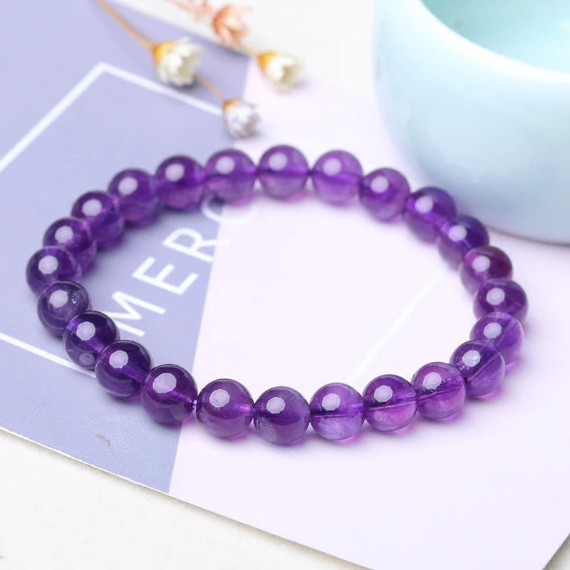 100% Natural Amethysts Body-purify Slimming Bracelet Women Men Dark Purple Crystal Beaded Couple Brazalete Gifts for Lover Yoga