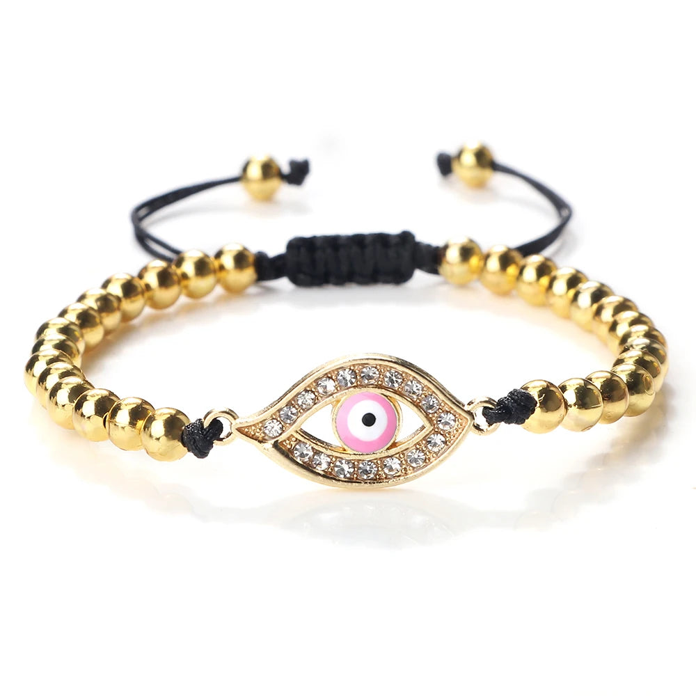 New Turkish Evil Eye Copper Beads Braided Bracelet Women Men Gold Color Healing Yoga Couple Bracelet&Bangles Chain Jewelry Gift
