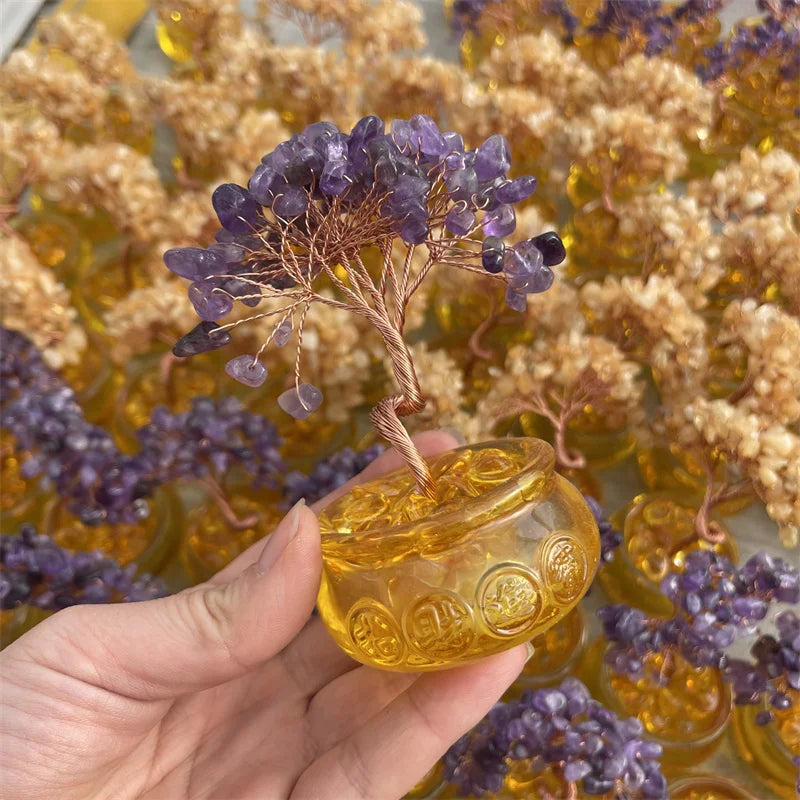 Lucky Citrine Tree of Life Crystal Feng Shui Money Tree Decor, Spiritual Gift for Women Mom, Perfect Birthday Present, Home Offi