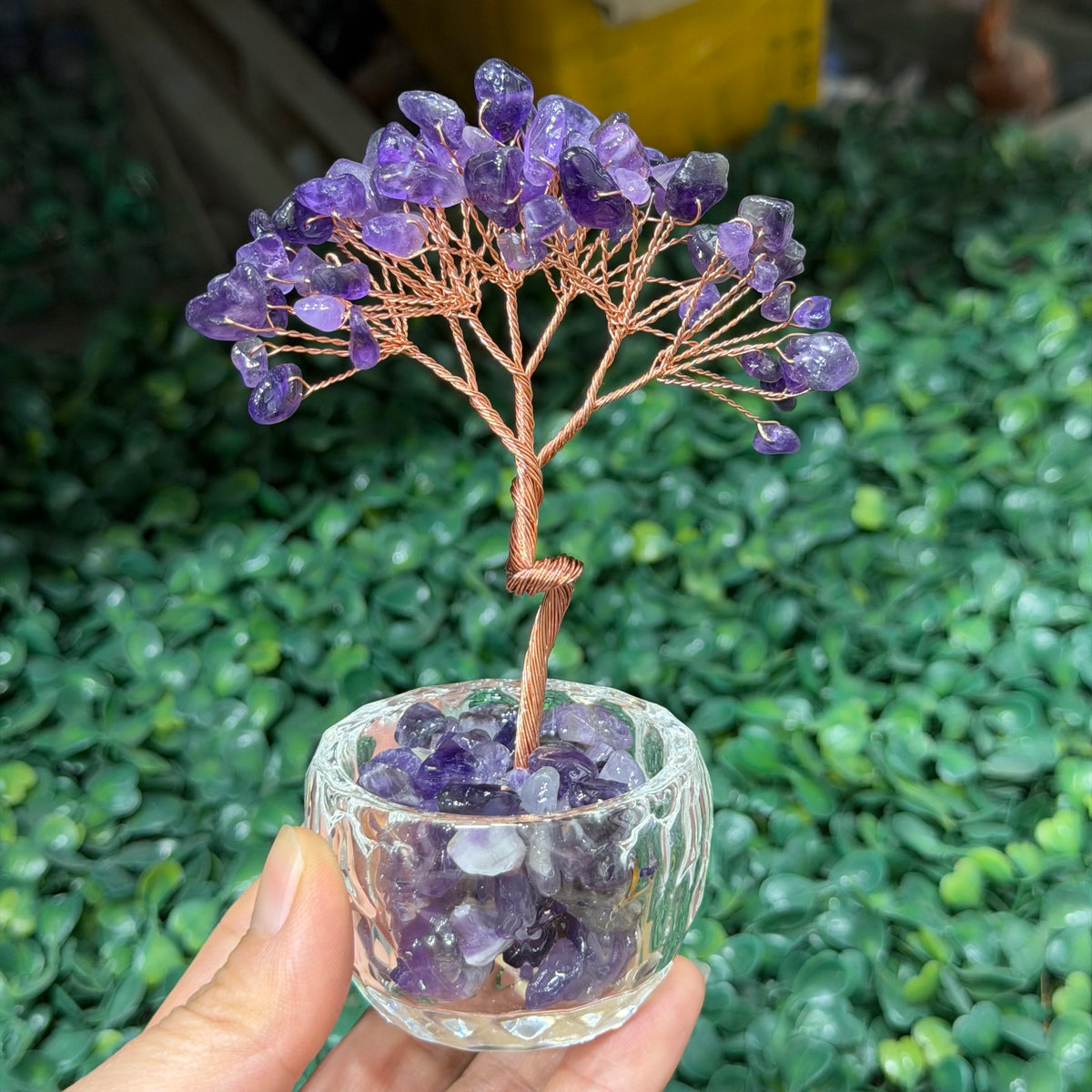 Natural Amethyst Healing Gems Feng Shui Trees Lucky Money Tree Copper Wire Wrapped Crystal Crafts Home Decor