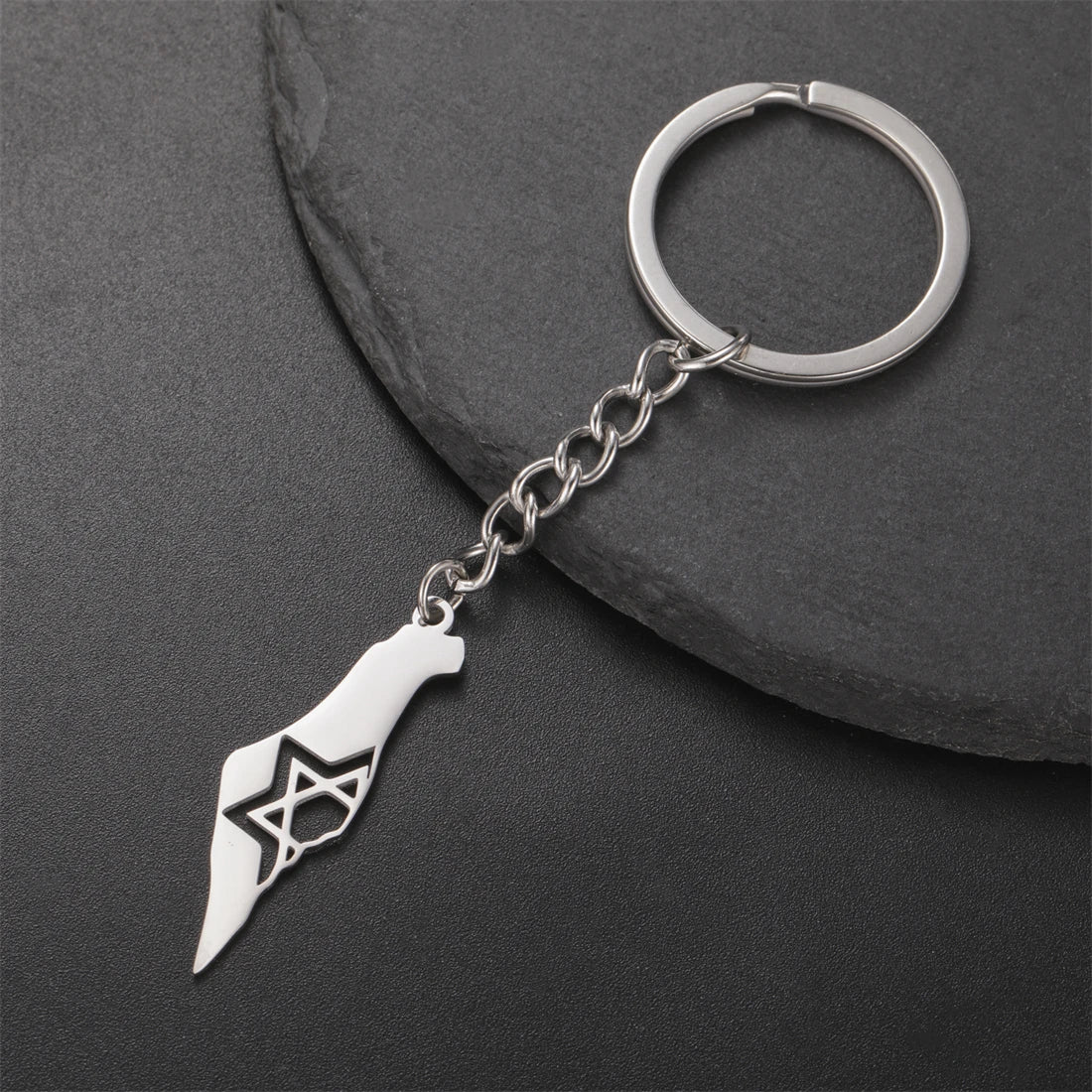 Fashion Israel Map Keychain Stainless Steel Hollow Hexagram Star of David Keychain Religious Jewelry Gift Wholesale
