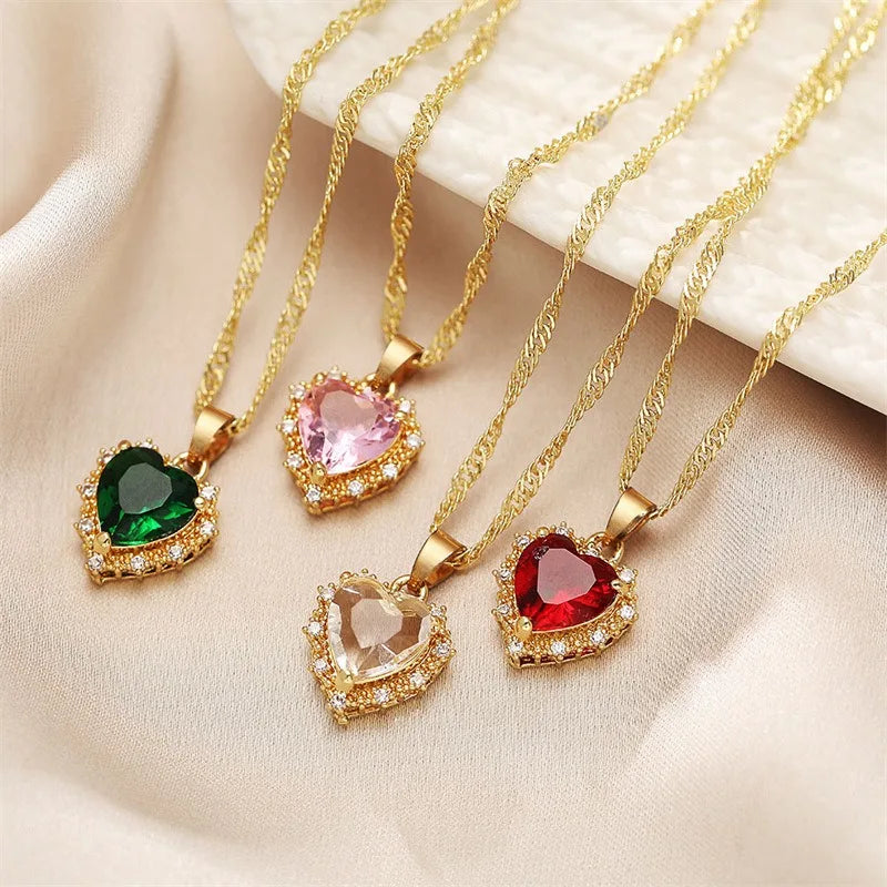 Heart Copper Necklace Fashion Jewelry White Sapphire Artificial Zircon Chain Necklaces for Women Jewelry Necklace Vintage Women