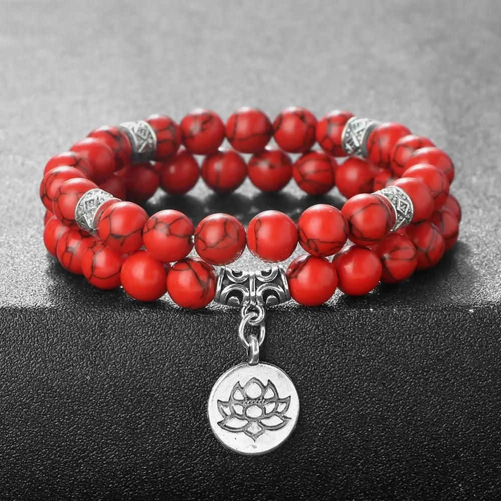 2Pcs/Set Natural Black Striped Pine Stone Bracelets Lava Bead Wristband Lotus Pendant  A Zen-inspired Healing For  Men And Women