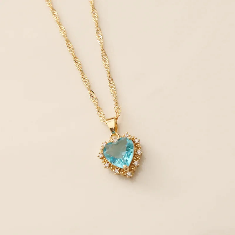 Heart Copper Necklace Fashion Jewelry White Sapphire Artificial Zircon Chain Necklaces for Women Jewelry Necklace Vintage Women
