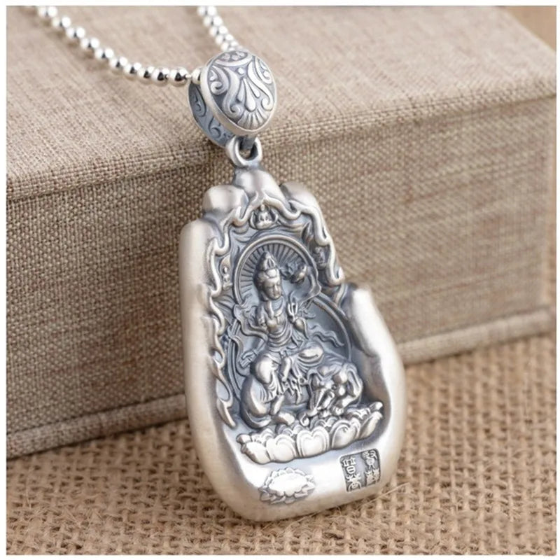 Retro Eight Patronus Buddha Pendant Necklace For Men Jewelry Ethnic Trendy Silver 925 Chain Necklace Male Party Accessories Gift