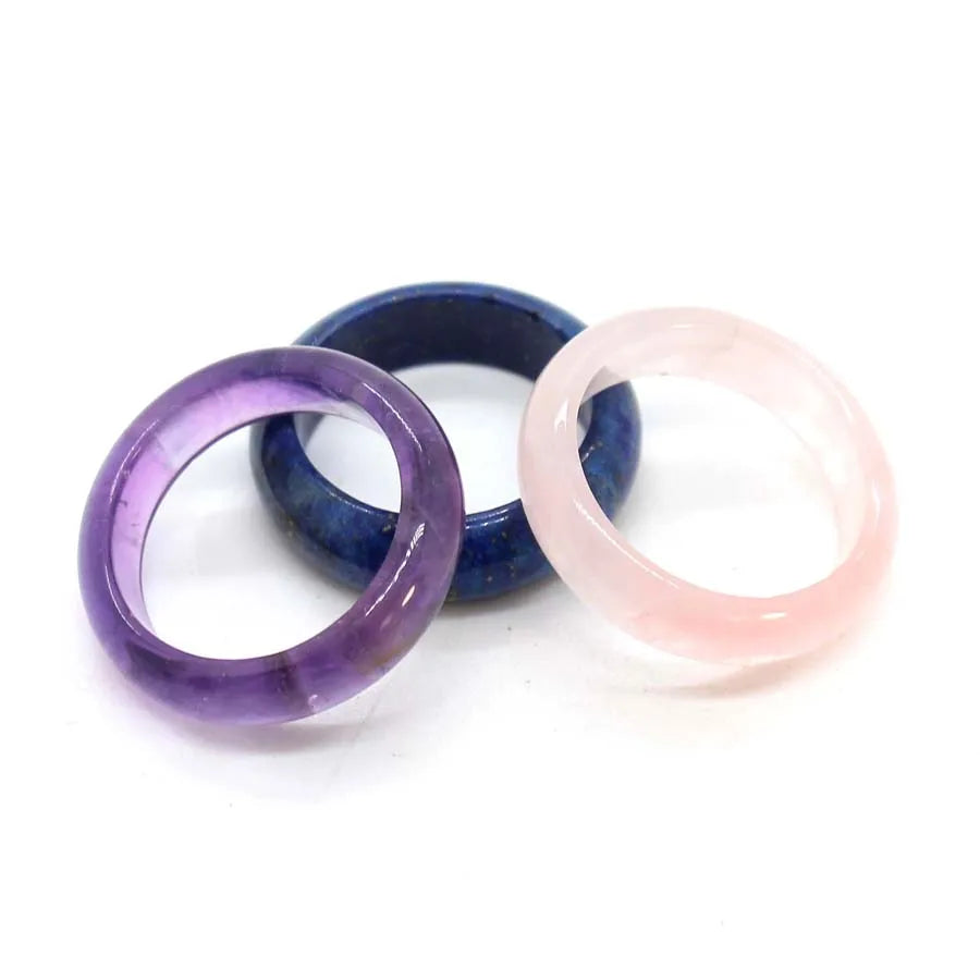 Naturtal Healing Crystal Stone Band Rings For Women Amethyst Rose Quartz Lapis Lazuli Labradorite Dainty Finger Ring Jewellery