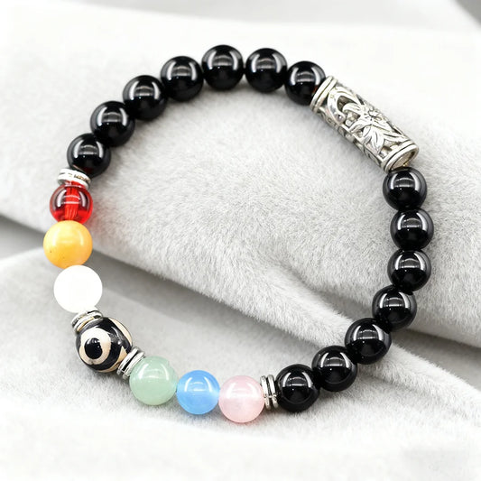 Tibetan Tianzhu Bracelet Colorful Natural Stone Beads Jewelry for Women Classic Black Obsidian Bangle Dispel Evil Spirits Gift