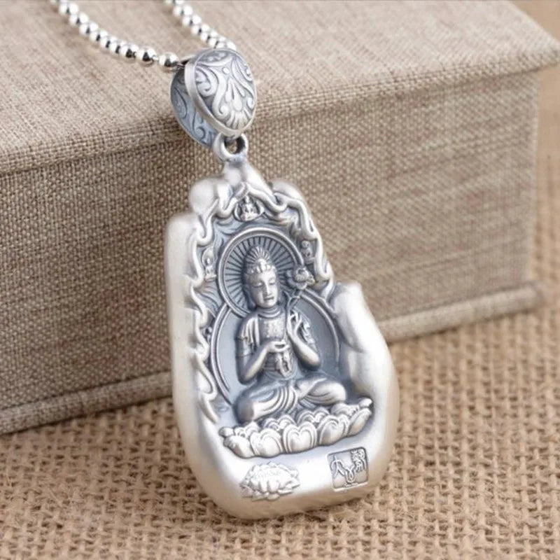 Retro Eight Patronus Buddha Pendant Necklace For Men Jewelry Ethnic Trendy Silver 925 Chain Necklace Male Party Accessories Gift