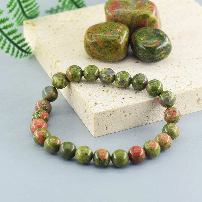 Natural Unakite Jasper Stone Real Crystal Quartz Bead Bracelet for Women Men Round Shape Pulsera Wristband Jewelry Birthday Gift