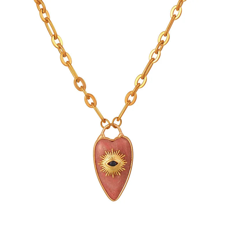 1pc Devil's Eye Heart Natural Stone Pendant Amethyst Pink Crystal Necklace for Women Jewelry Gift