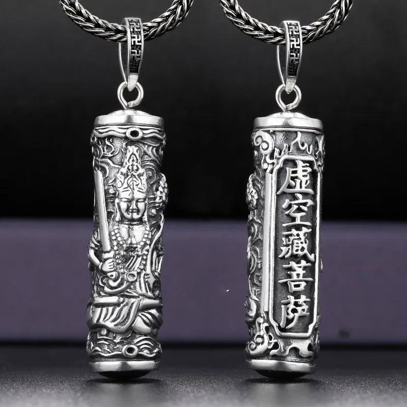 Retro Buddha Shurangama Mantra Pendant Necklace For Men Jewelry Fashion Silver 925 Neck Chain Male Necklace Boy Birthday Gift