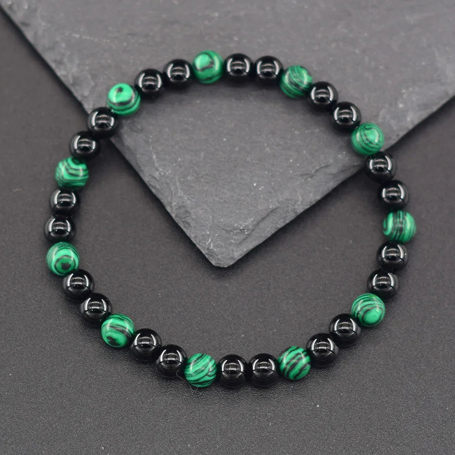 6mm Natural Green Malachite Stone Bracelet Women Black Tourmaline Beads Bracelet Meditation Jewelry 1 Dollar Items Free Shipping