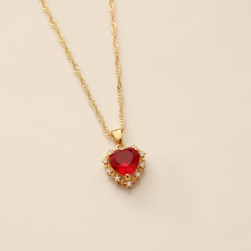 Heart Copper Necklace Fashion Jewelry White Sapphire Artificial Zircon Chain Necklaces for Women Jewelry Necklace Vintage Women