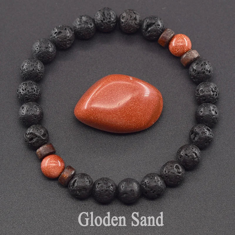 Yellow Grass Turquoises Natural Beads Bracelet Women Wooden Accessories Volcanic Lava Beads Elastic Rope Bangles Friendship Gift