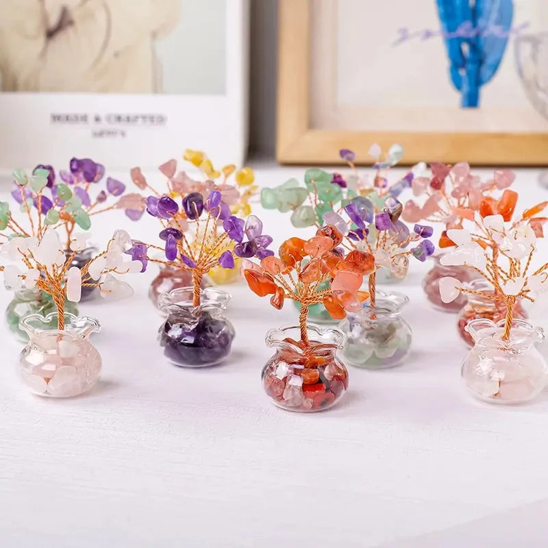 Natural Gemstone Mini Crystal Tree Bonsai Natural Stone Tabletop Decor,Home Office Luck Tree Home Ornaments