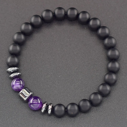 Natural Amethyst Crystal Beads Bracelet Women Hematite Cylinder Meditation Healing Purify the Soul Jewelry Pulseras Hombre Gift