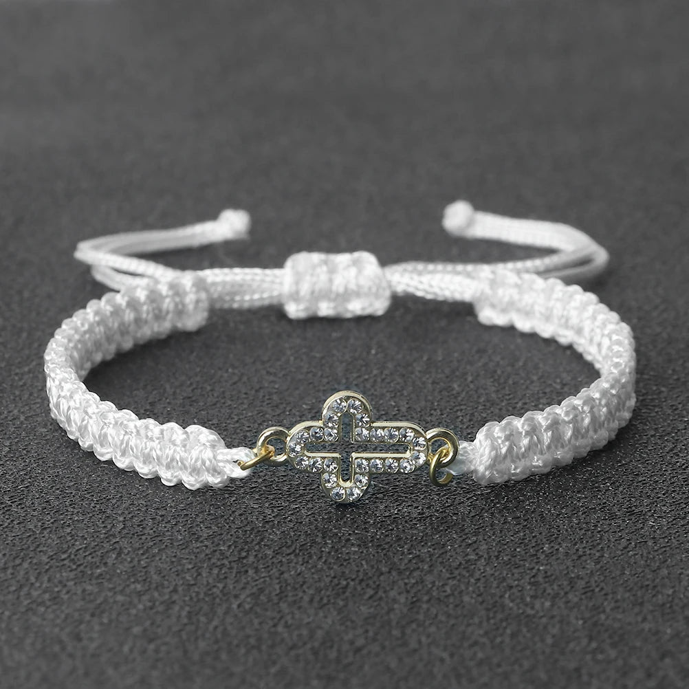 High Quality Crystal Hollow Cross Braided Bracelet Prayer Healing Bangle&Pulsera Chain Women Yoga Jewelry Gift