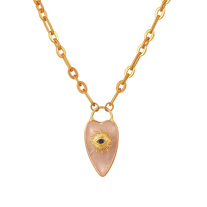 1pc Devil's Eye Heart Natural Stone Pendant Amethyst Pink Crystal Necklace for Women Jewelry Gift
