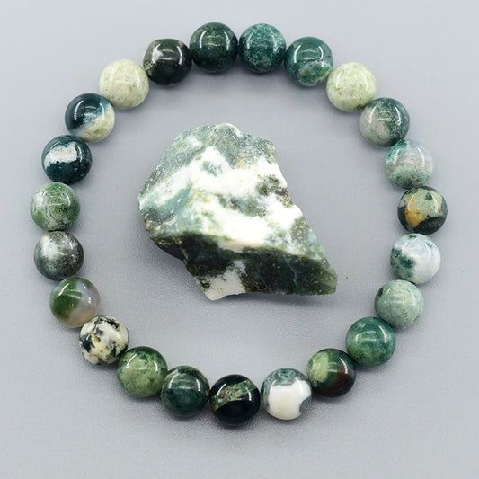 Real Natural Tree Patterned Agate Stone Beaded Bracelet Men Women Natural Lapis Lazuli Moss Agate Jade Energy Healing Jewelry